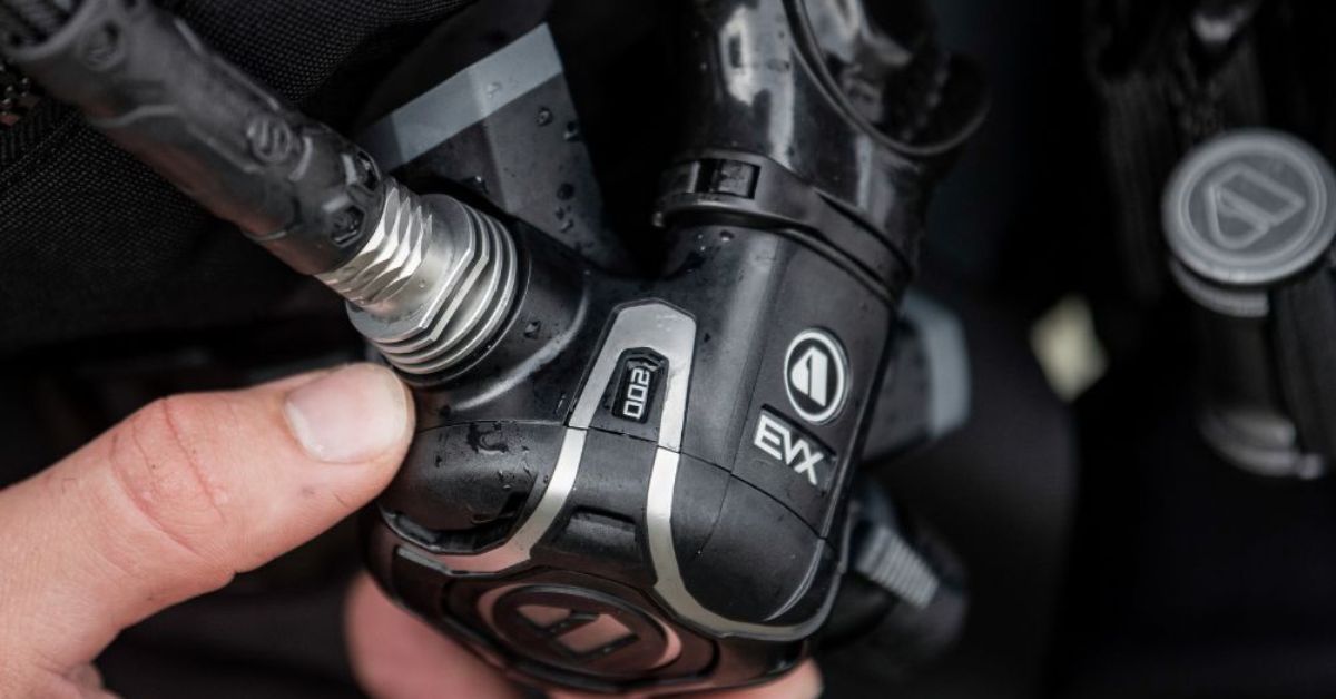 Close up shot of an Apeks EVX200 2nd stage regulator