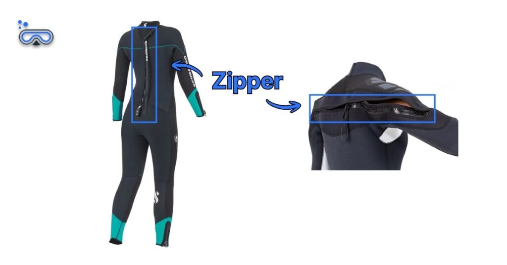 SCUBAPRO Sport Steamer and SCUBAPRO NovaScotia side-by-side with labeled arrows depicting the zippers