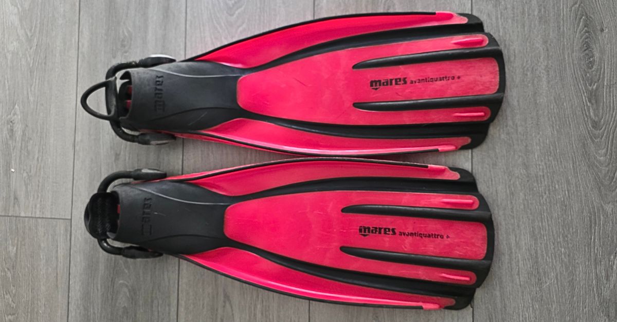 Pair of Mares Avanti Quattro + side by side with visible wear from years of use. For article titled Mares Avanti Quattro Plus Review