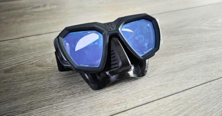 Close up of SCUBAPRO D-Mask showing wear from years of use. For article titled SCUBAPRO D-Mask Review